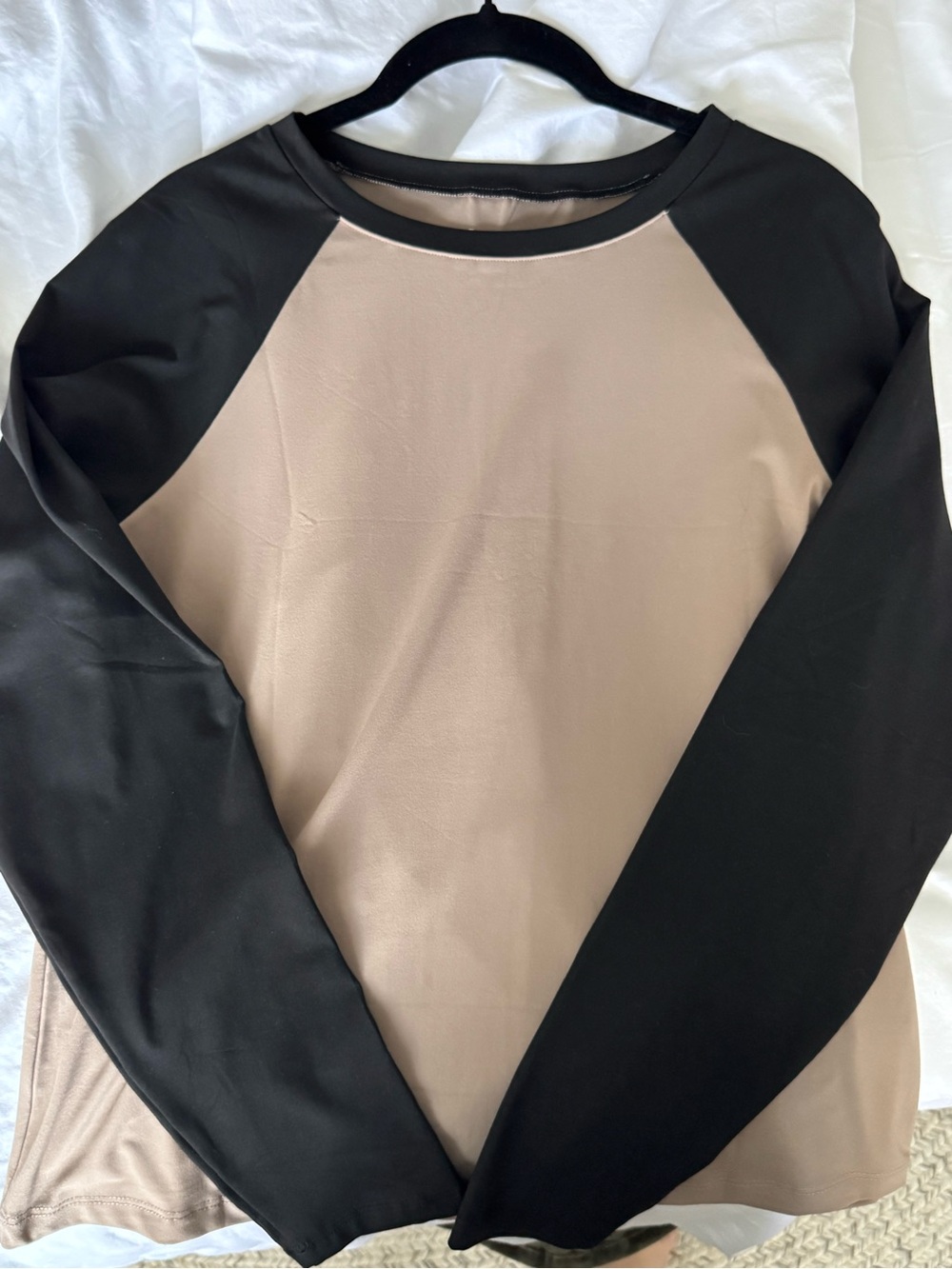 Two-Tone Raglan Long Sleeve Top - Black & Taupe